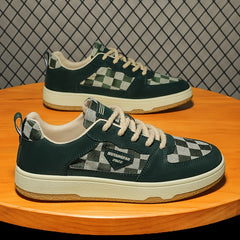 Men's Checkered Pattern Lace-up Skate Shoes Good Grip Breathable