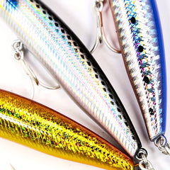 Slow Sinking Minnow Lure Bass Tuna Hard Bait Treble Hook