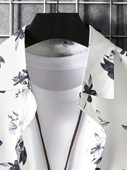 Men's Floral Graphic Lapel Shirt Casual Button Up Short Sleeve Shirt