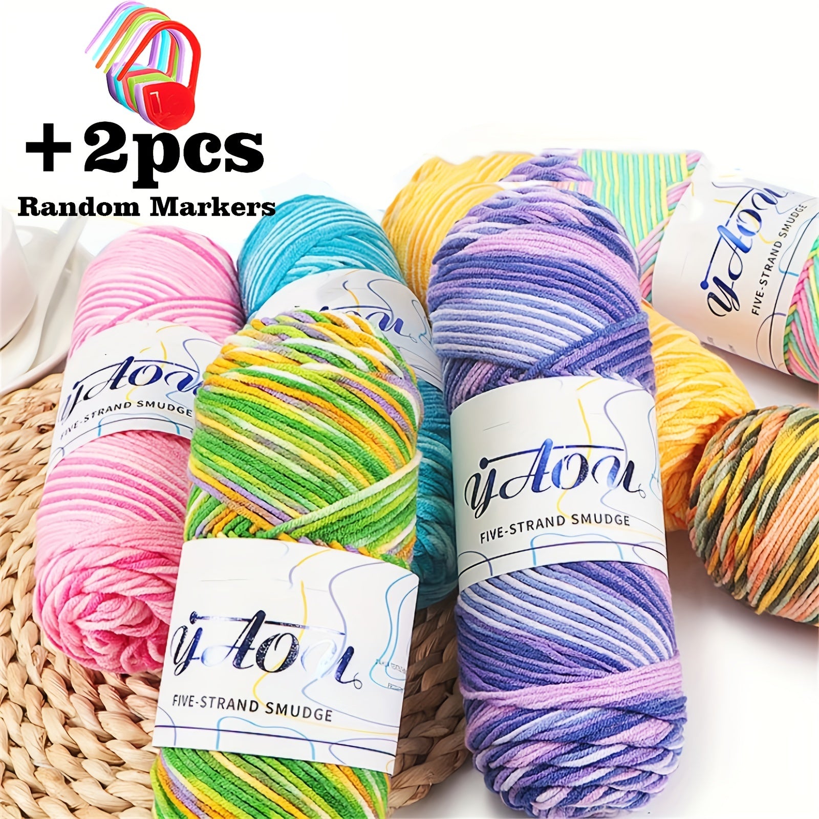 100g Multicolor Yarn, 2 Markers Crochet Yarn 5mm 200meters