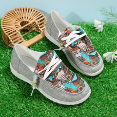 Women's Printed Low Top Flat Shoes Lace Up Sport Shoes