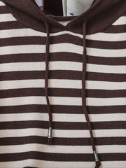 Striped Hoodie Drawstring Long Sleeve Midi Dress Women's Plus
