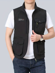 Men's Cargo Vest Stand Collar Zip Up Outwear