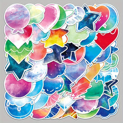 50 Watercolor Star & Moon Graffiti Painting Stickers for Journaling DIY Stickers
