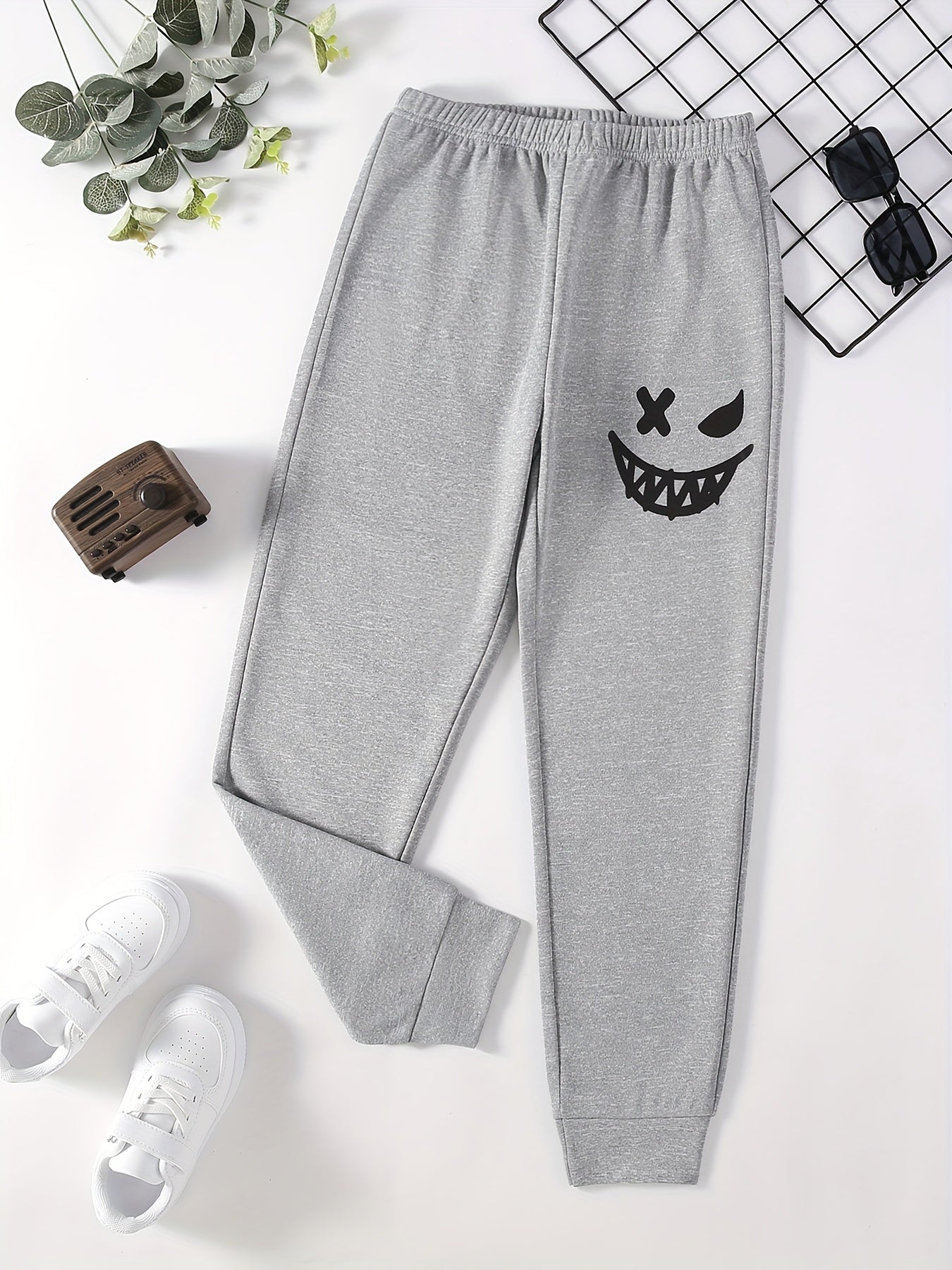 Funny Smiling Print Boys Active Sweatpants
