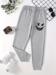 Funny Smiling Print Boys Active Sweatpants