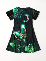 Butterfly Graphic Short Sleeve Dress Girls 3D Print Summer Gift