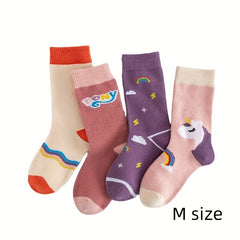 4 Pairs Cartoon Animals Knitted Socks Soft Calf Socks Outdoor Wear
