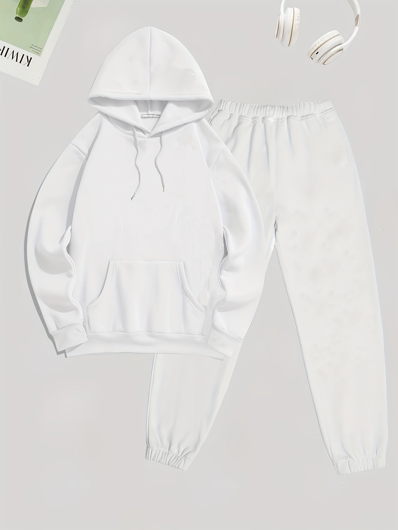 Solid Casual 2pc Set Hoodies & Jogger Pants Women's Clothing