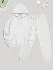 Solid Casual 2pc Set Hoodies & Jogger Pants Women's Clothing