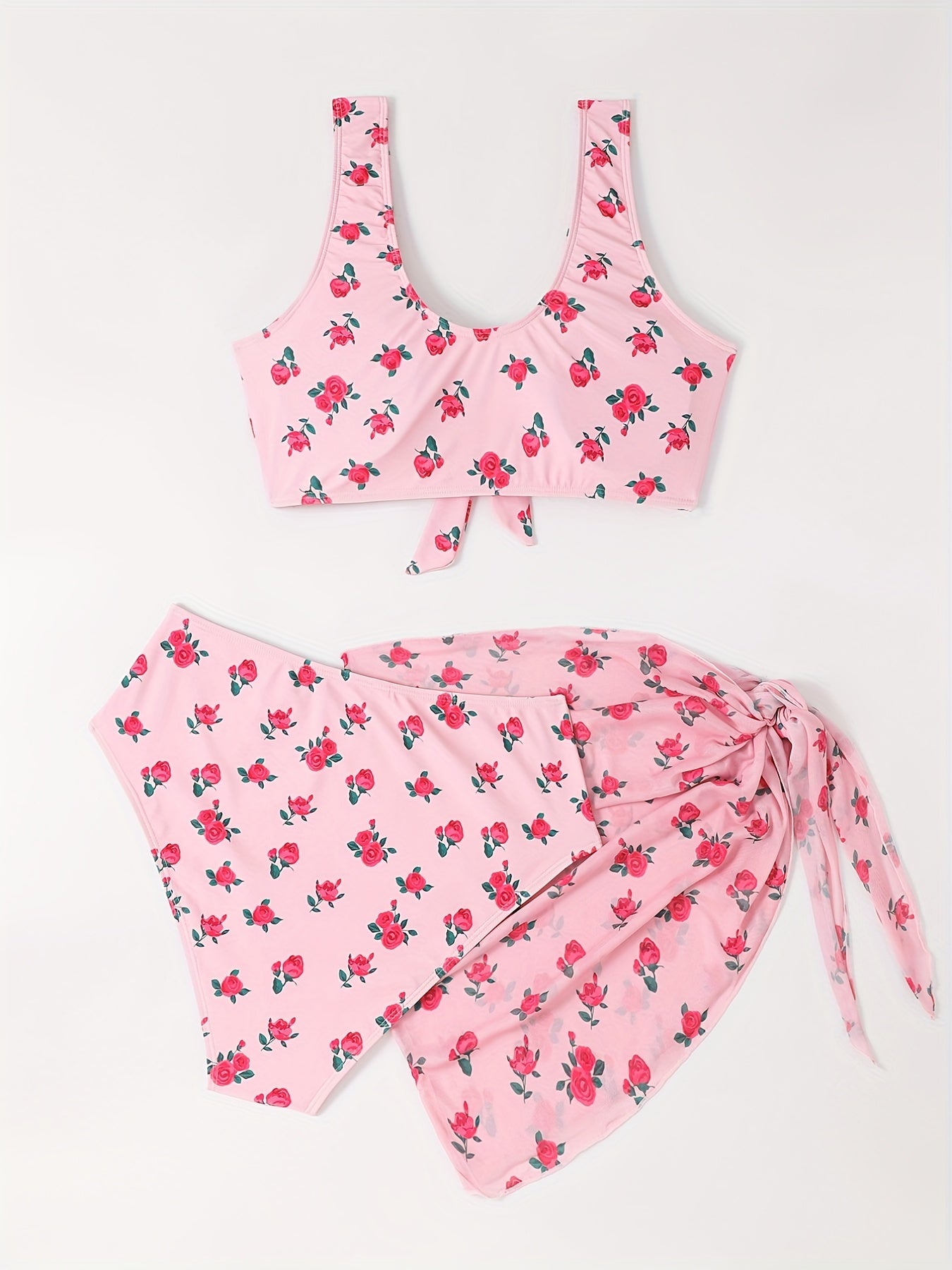 Floral Print Bikini & Cover Up Skirt Set