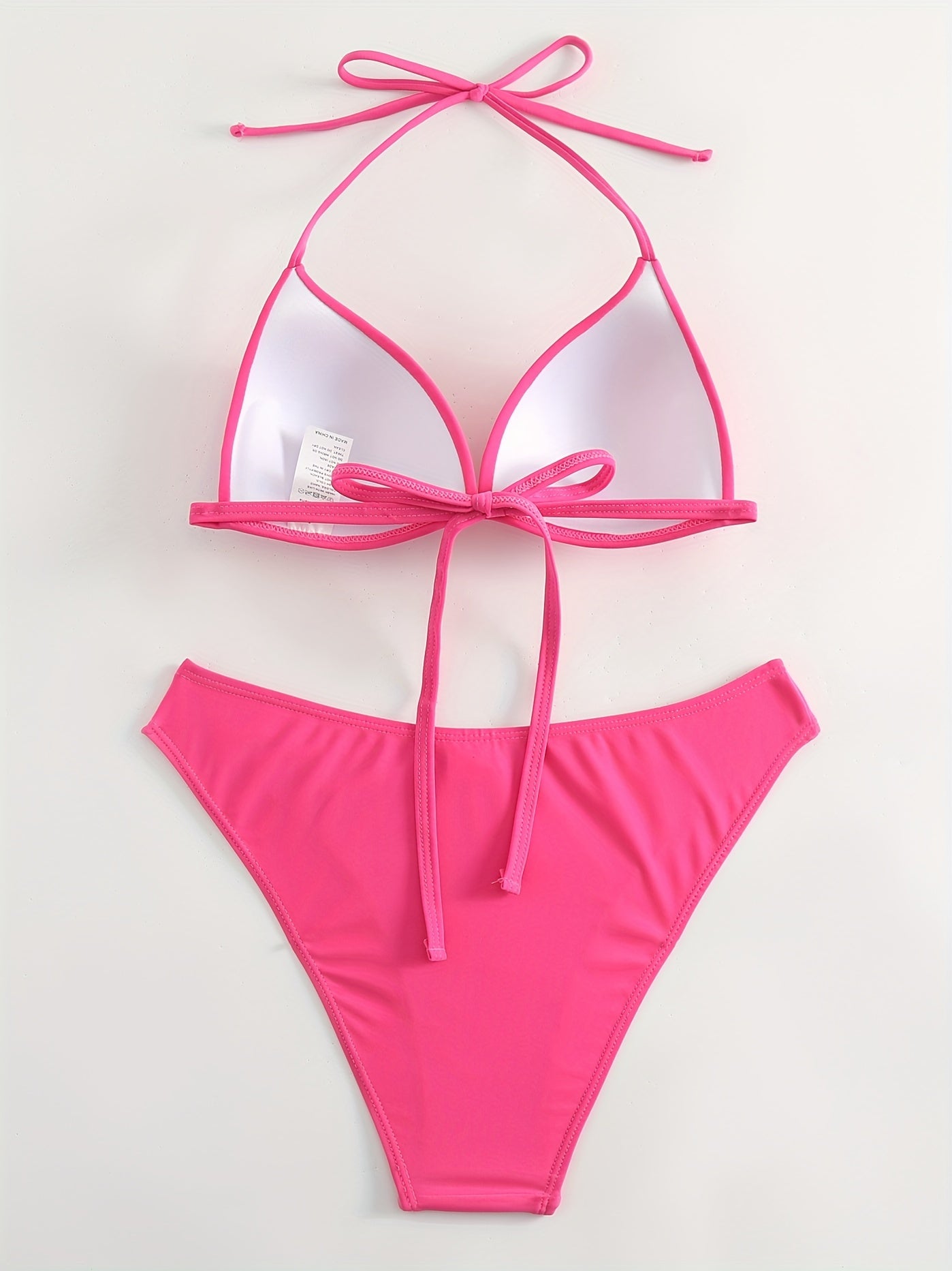 Solid V Neck Halter Bikini Tie Neck High Stetch 2 Piece Swimsuit