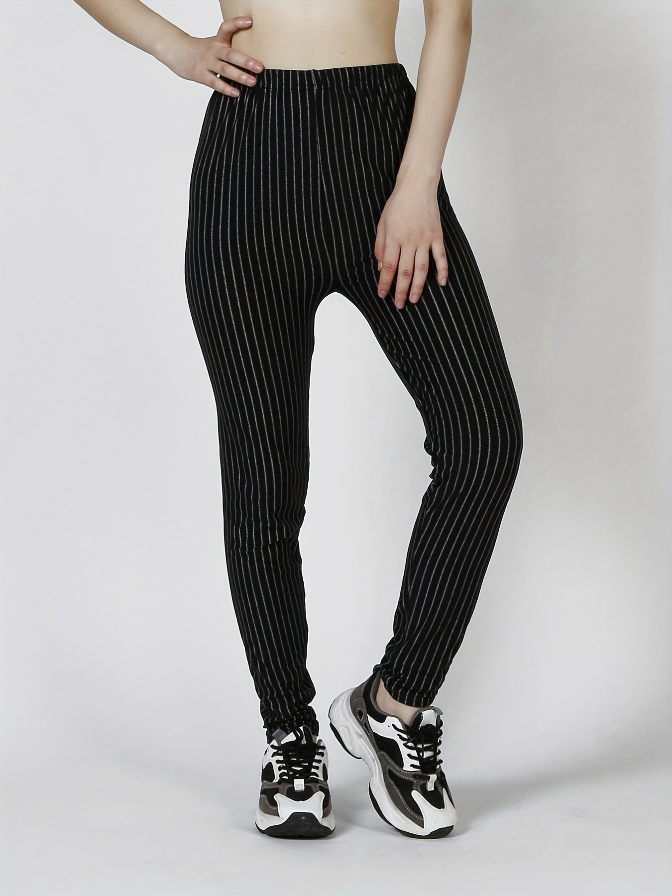 Striped Skinny Leggings Casual Stretchy Leggings Women's Clothing