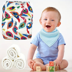 Feather Print Baby Training Pants with Three Layer Microfiber Pad