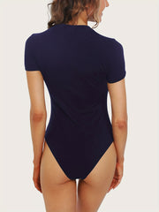 Solid Stretchy Skinny Bodysuit Soft Short Sleeve Crew Neck One Piece