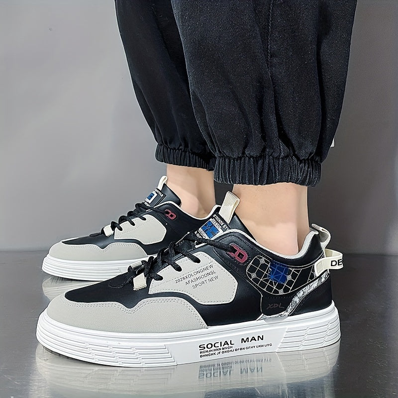 Men's Block Lace Up Skate Shoes Lightweight Comfy Non slip Sneakers