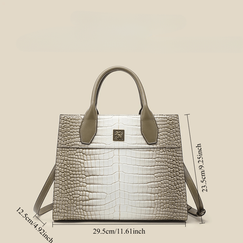 Glossy Cream Tan Tote Bag Women Faux Croc Leather Large