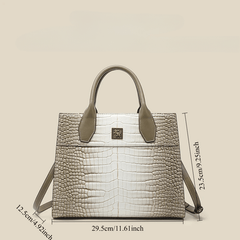 Glossy Cream Tan Tote Bag Women Faux Croc Leather Large