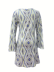 Disco Dress Women's Geo Print Bell Sleeve Mini Dress