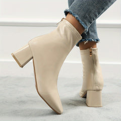 Women's Chunky Heel Combat Boots Back Zipper Short Boots