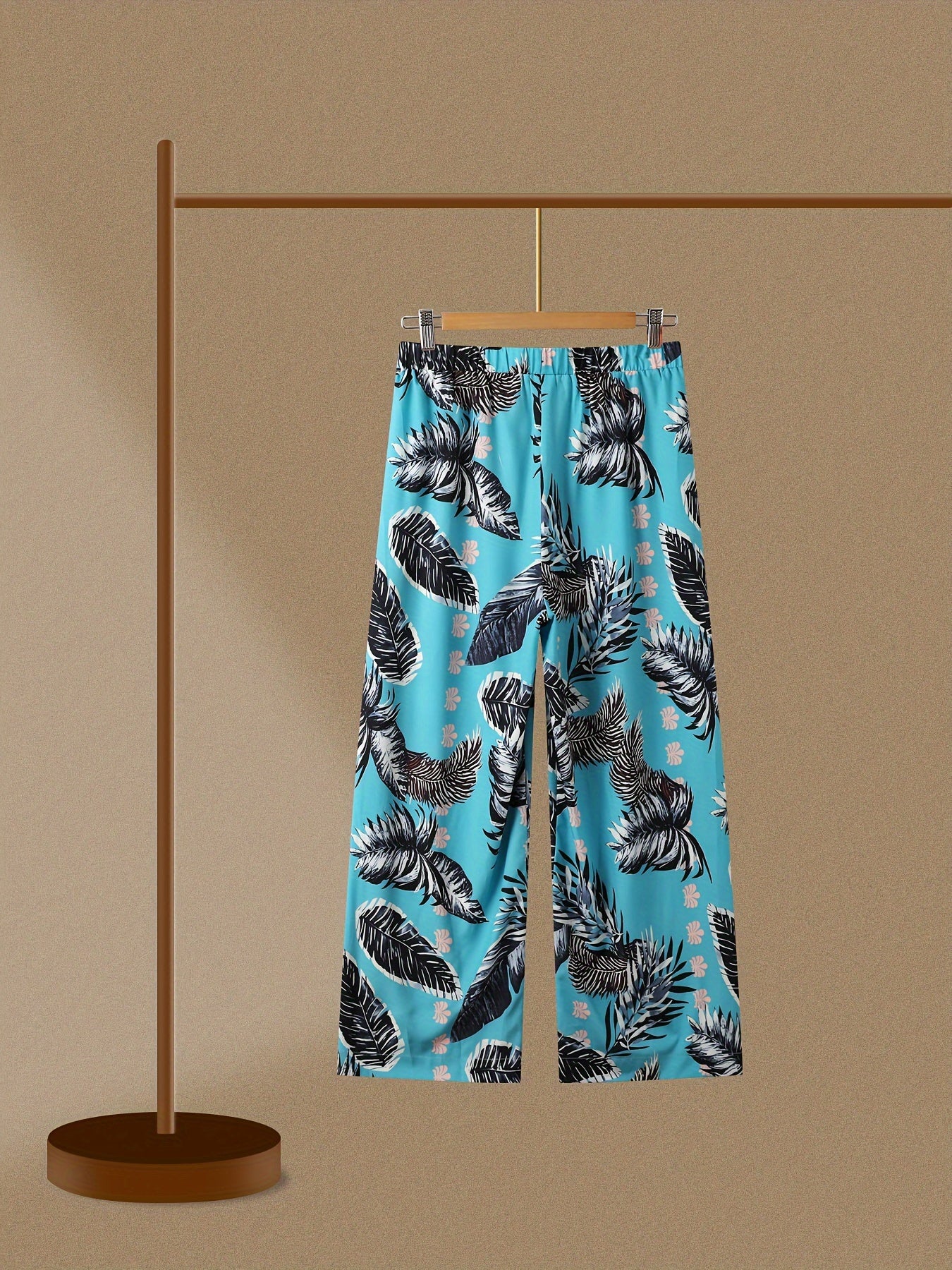 Tropical Print High Rise Wide Leg Trousers