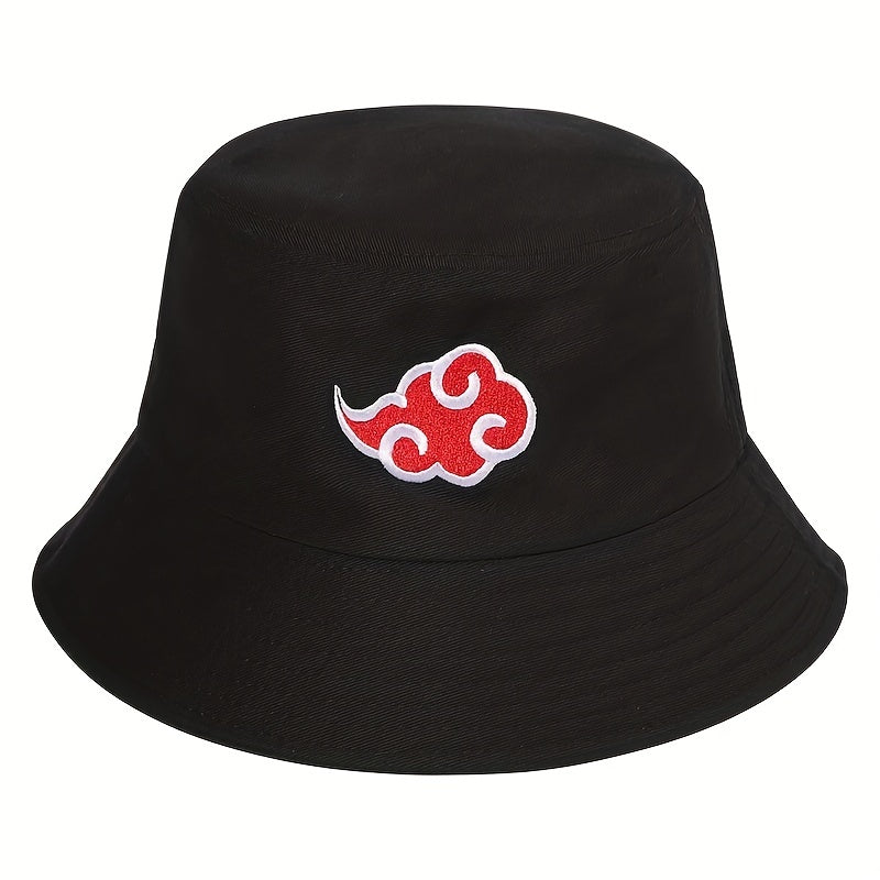 Red Cloud Embroidery Bucket Hat Anime Basin Hat Lightweight Casual Fisherman Cap