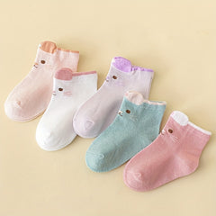 5pairs Kids Thin Cartoon Cat Pattern Short Socks