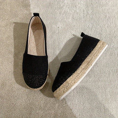 Sequins Pattern Slip On Espadrilles Loafers Low Thick Bottom Casual Shoes