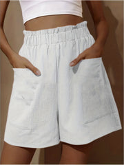 Boho Dual Pockets Wide Leg Shorts Casual Elastic Smocked Waist Shorts
