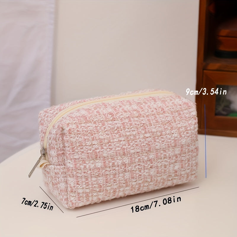 Plaid Pattern Makeup Bag Zipper Pouch Toiletry Organizer Women Girls