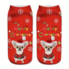 Cartoon Cat Print Crew Socks 2 Pairs Women's Stockings