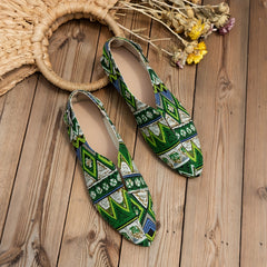 Colorblock Buckle Boho Mules Flat Shoes