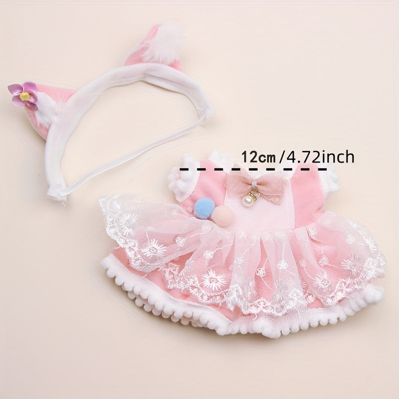Pink Fox Princess Dress Plush Doll Outfit for 7.8in Dolls