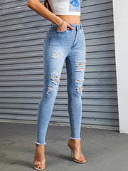 Slim Fit Distressed High Stretch Ankle Length Jeans Women's Denim Jeans