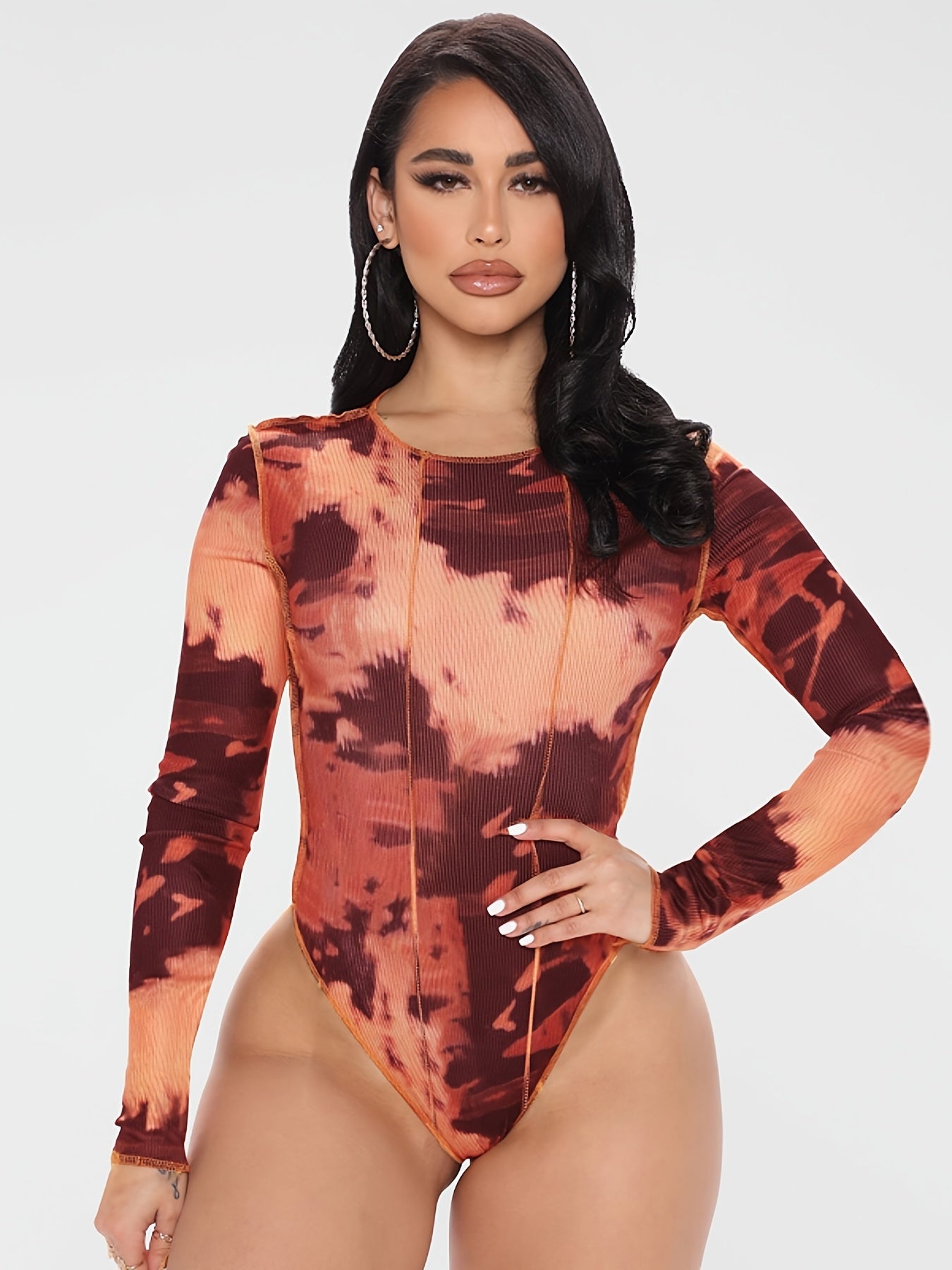 Y2K Tie Dye Long Sleeve Bodycon Bodysuit