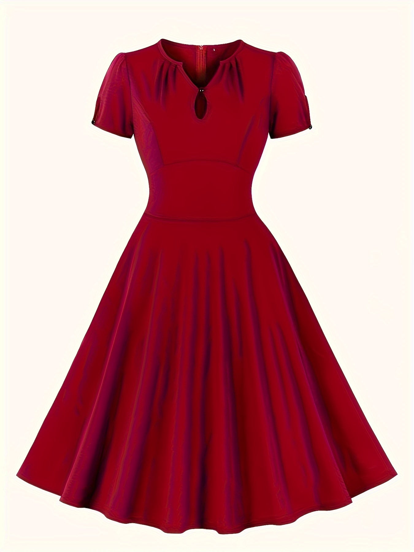 Retro Dress V Neck Puff Sleeve A Line Dress