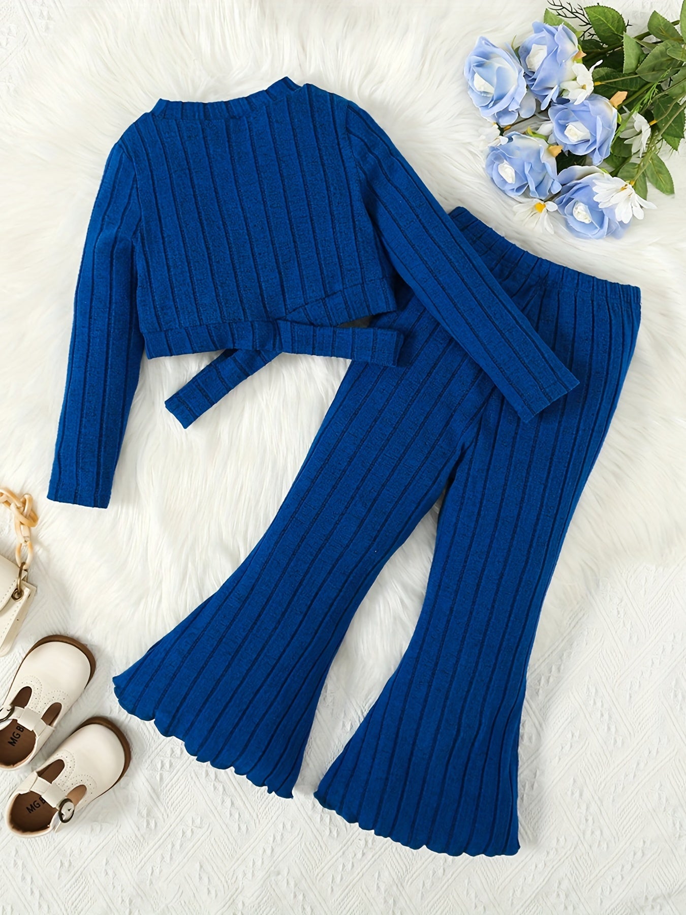 Toddler Girl's Ribbed Top & Flared Pants Set Casual Outfits