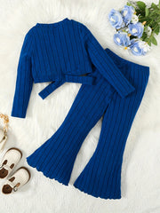 Toddler Girl's Ribbed Top & Flared Pants Set Casual Outfits