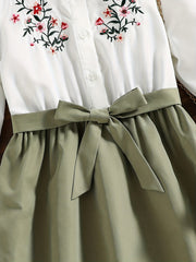Girls Flowers Embroidered Collared Dress