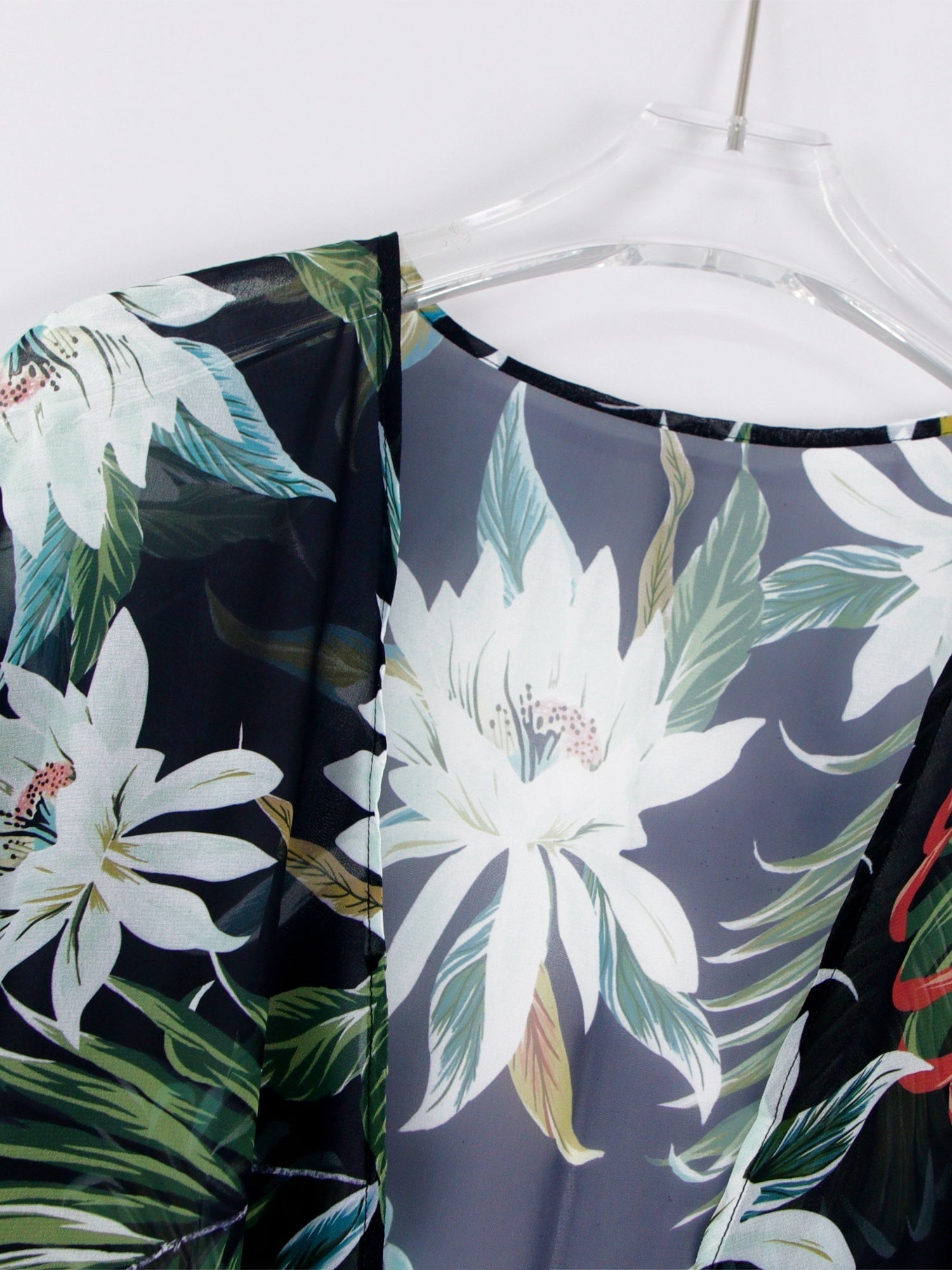 Floral Print Cover Up Shirt V Neck Loose Fit Half Sleeves Beachwear
