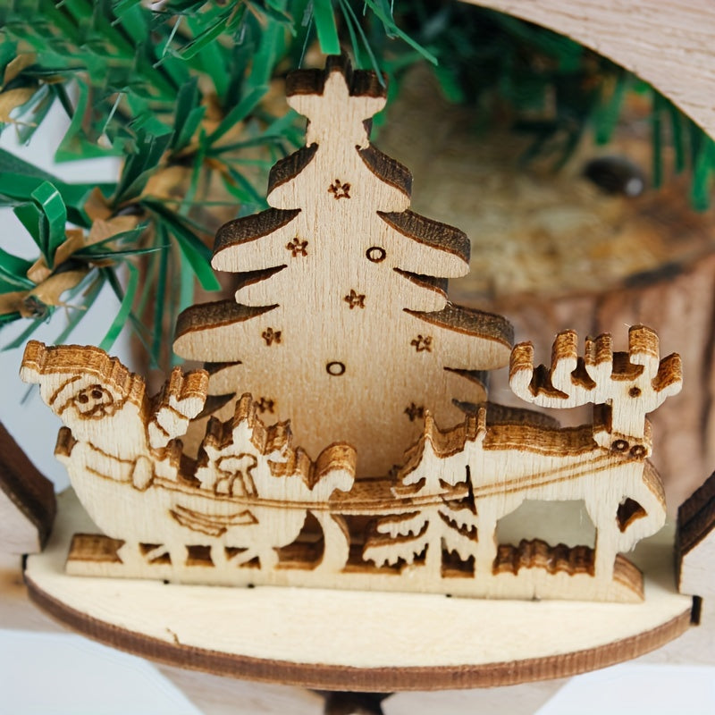 Elk Wooden Crafts Decorative Pendants Round Christmas Ornaments