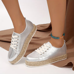 Women's Lace Up Espadrille Flats Round Toe Platform Sneakers