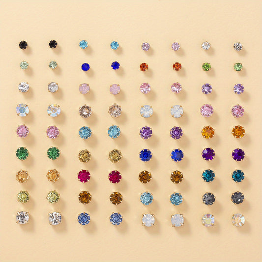 36 Pairs Colorful Rhinestone Stud Earrings for Daily Wear Accessories