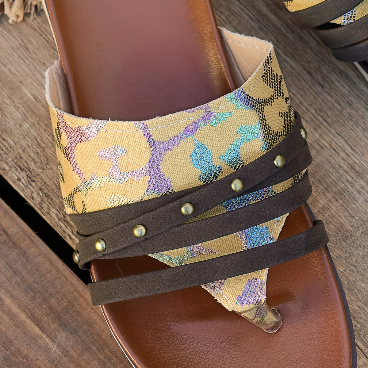 Leopard Print Rivet Thong Sandals Platform Beach Flip flops