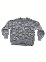 Solid Jacquard Long Sleeve Sweater
