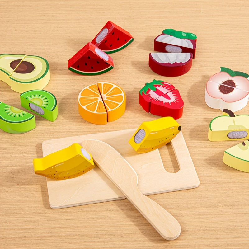 Colorful Wooden Food Cutting Toy Set for Kids