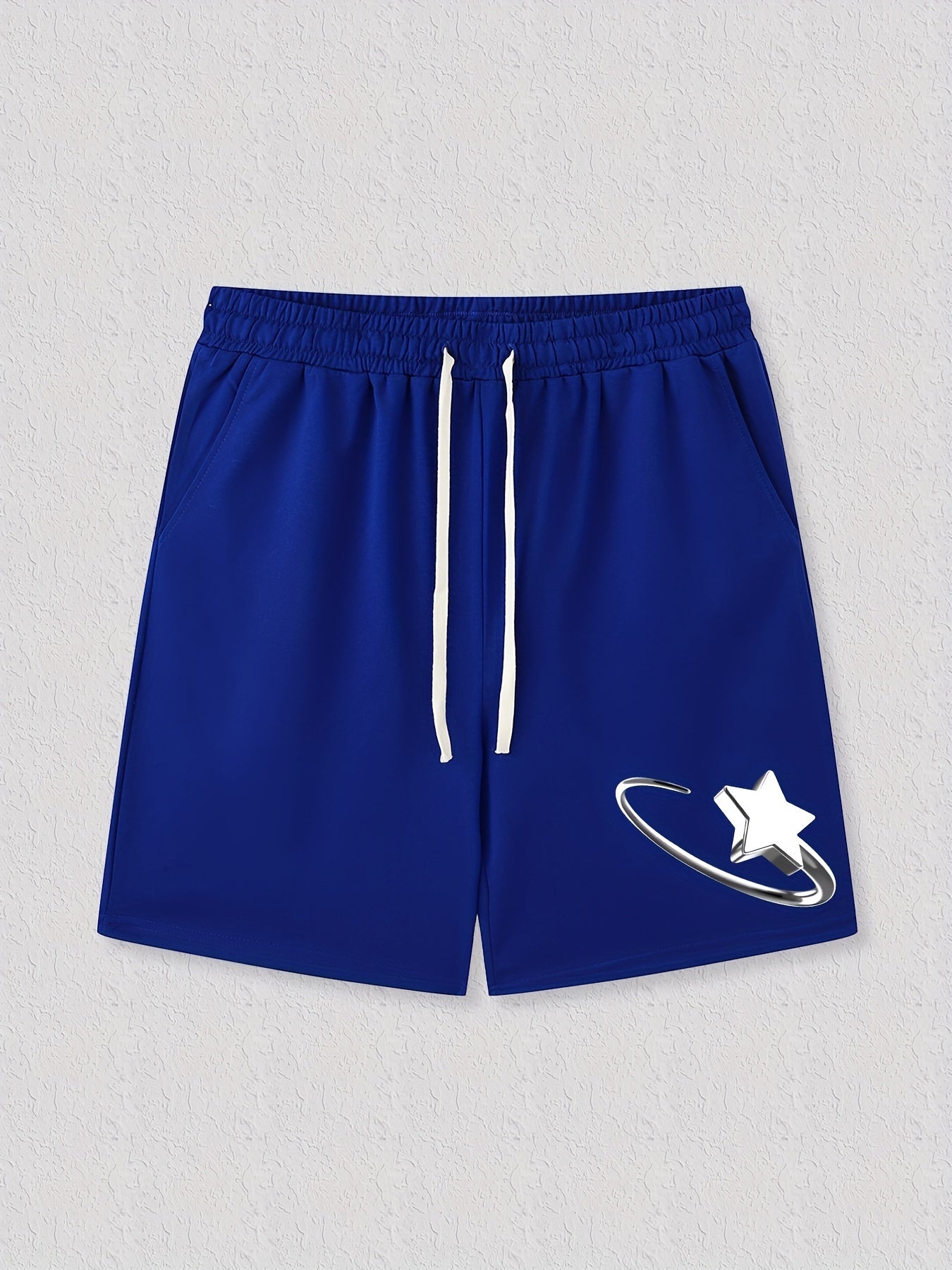 Star Pattern Comfy Shorts Men's Casual Stretch Elastic Waist Drawstring Shorts
