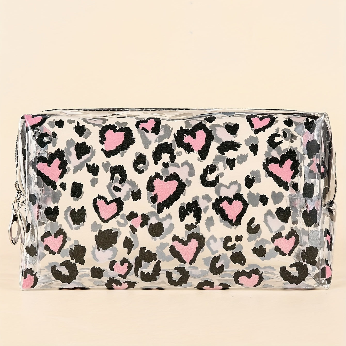 Leopard Heart Pattern Cosmetic Bag for Women