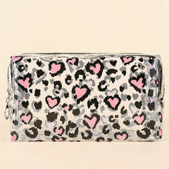 Leopard Heart Pattern Cosmetic Bag for Women