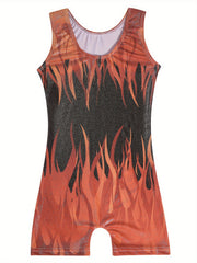 Flame Graphic Gymnastics Suit Ballet Leotard